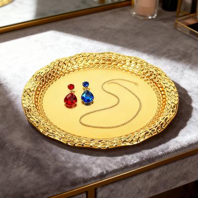 Vintage Round Metal Tray Retro Decorative Display Plate Flat Bottom Serving