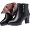 Women's 2025 Mid-Heel Black Ankle Boots, Winter Style with Plush Lining and Cotton Warmth