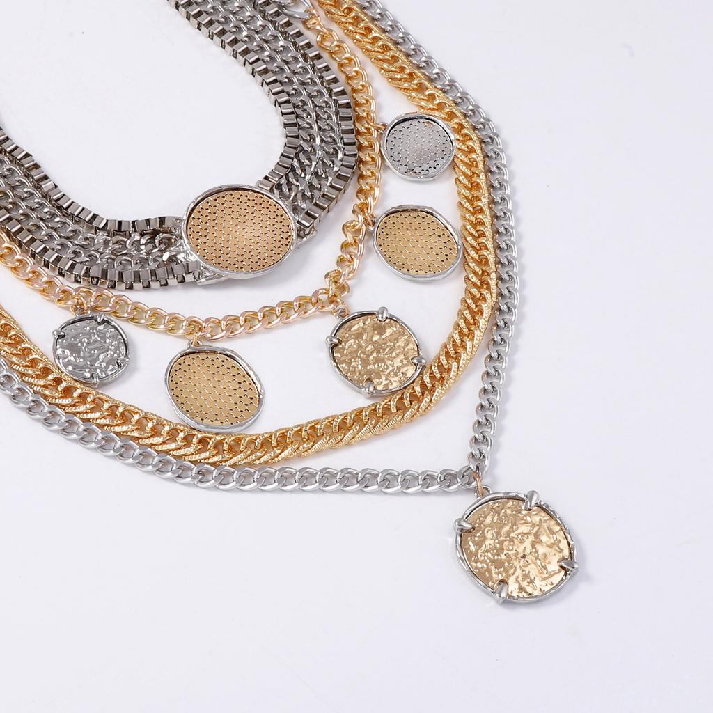 Personality Trend Ladies Geometric Badge Pendant Multi-Layer Chain Necklace Set Hip Hop Punk Style Pendant