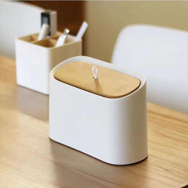 Schreibtisch-Mülleimer Wohnzimmer Sortier-Aufbewahrungseimer Haushalt Küche Müll mit Deckel Bambusabdeckung Schlafzimmer Mini Papierkorb