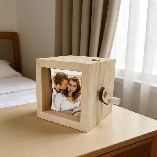 Personalizovaná animovaná krabička na flipbook s vestavěným osvětlením, ručně ovládané fotoalbum pro 8/16 fotografií, dřevěný rám, jedinečný dárek pro vzpomínky a domov