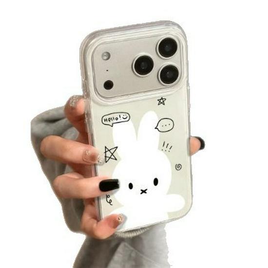 Cute Korean Style Double Layer White Rabbit Phone Case for Apple 17 Pro Max and 16/14