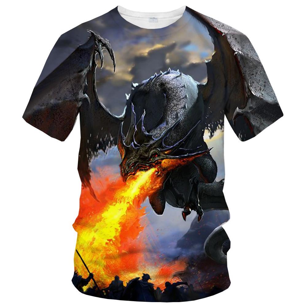 Summer fashion trend fun 3D printed dragon print pattern creative casual soft and comfortable short sleeved T-shirt