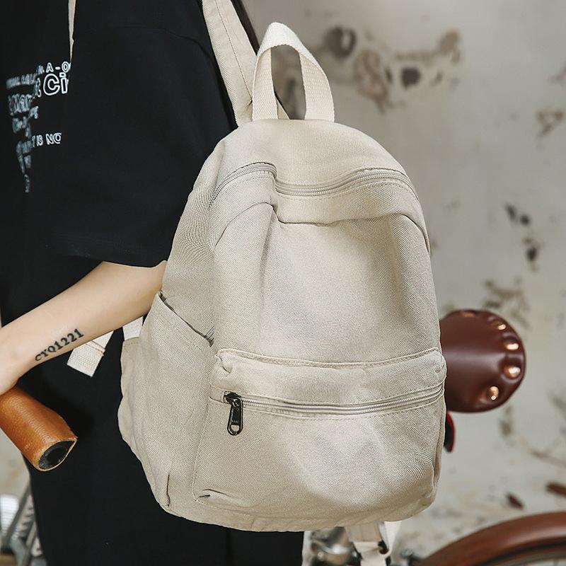 Schoolbag Washed canvas schoolbag Female junior high school student travel bag Lightweight simple backpack Male high school student backpack