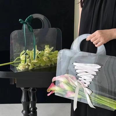 3 Pieces with Handle Flower Bouquet Bag Transparent PET Flower Packing Bag  Wedding Celebration