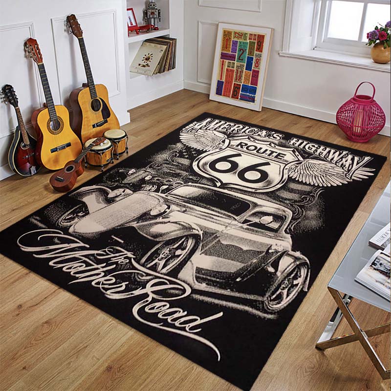 

Route 66 Мягкий фланелевой ковер American Mother Road Интересный коврик для комнаты США Автомобили Американский мускулистый ковер с принтом Домашний декор