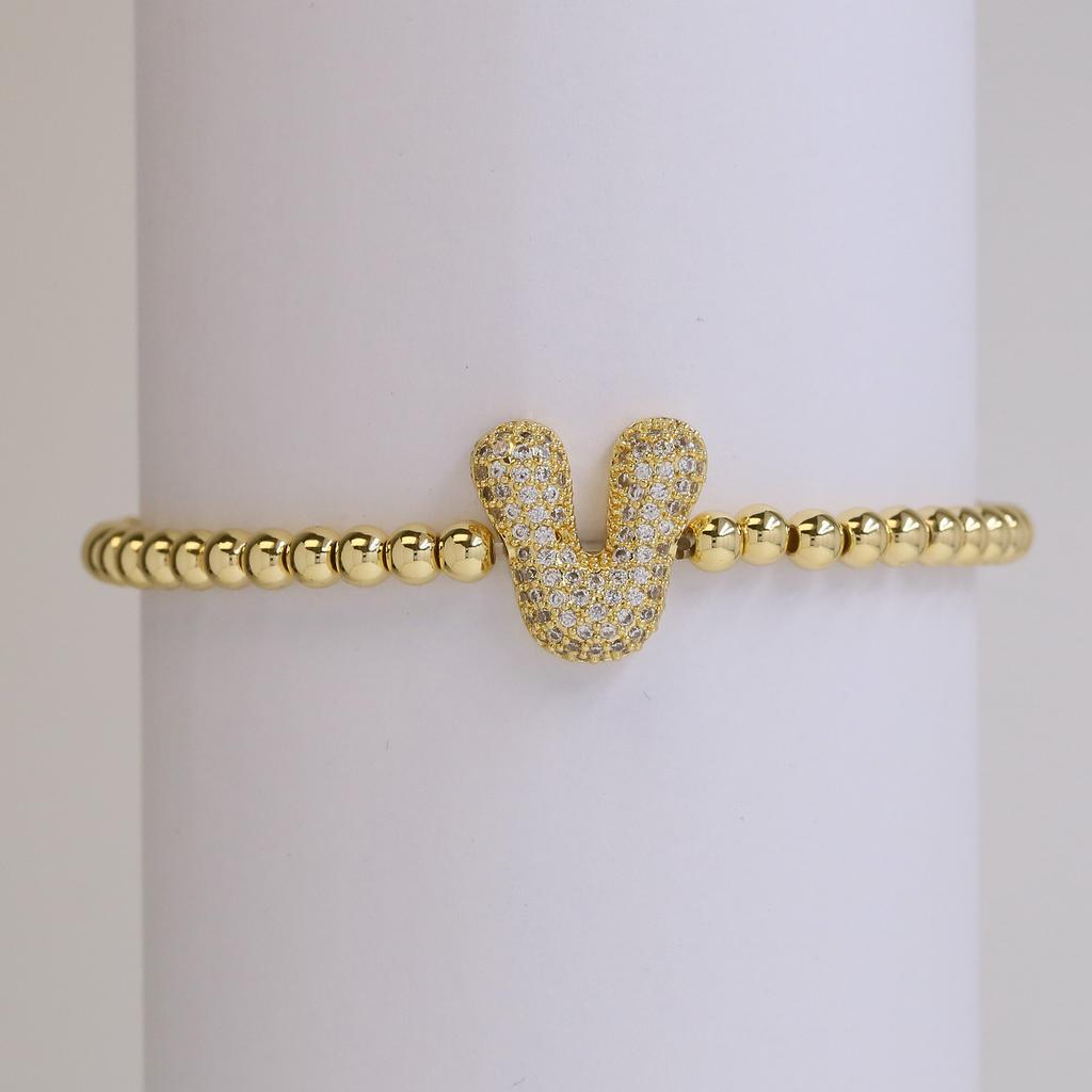 Trendy Hot Sale Hip Hop 18k Gold Plated 26 English Zircon Letters Bracelet Fashion Copper Beading Bracelet Women's Gift Jewelry