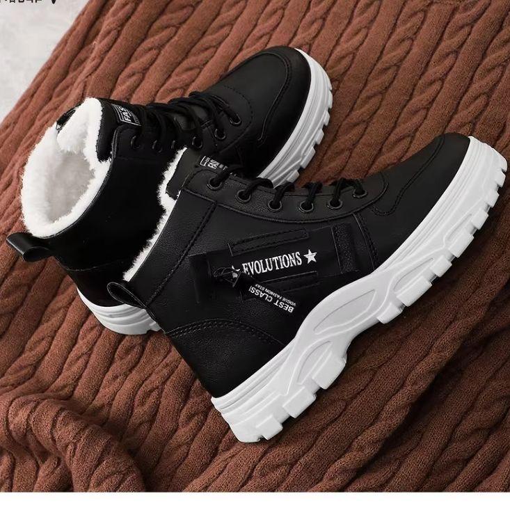 New Style Snow Boots for Men and Women Fashionable and Warm Thick Cotton Shoes Waterproof Lace Up Mid Tube Cotton Boots 35-45