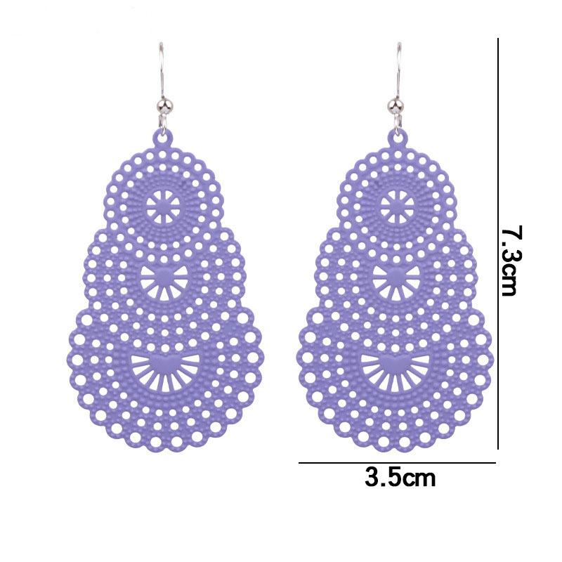 Vintage Candy Color Openwork Pattern Long Earrings For Women Jewelry Big Hollow Geometric Metal Drop Dangle Earrings Pendientes