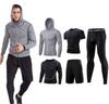 [foveitaa] Compression Wear Set for Men - 5-Piece Training Wear Set - Breathable, Odor-Resistant, Sports Running Wear - Hoodie, Long-Sleeve Shirt, Sho