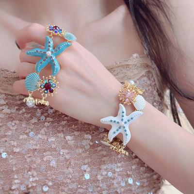 Diamond-set Pearl Oil Dripping Starfish Bracelet, Ocean Vacation Style Versatile Bracelet, Niche Fashion and High-end Jewelry.
