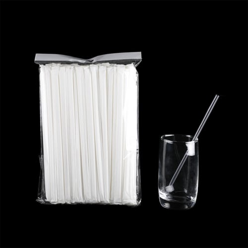 Straws, individually wrapped, 100 pieces, 195mm long, 5mm diameter, clear, disposable, straight straws