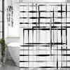 Modern Geometric Line Abstract Minimalist Shower Curtain, Bathroom Decorative Shower Curtain, Waterproof Shower Curtain with Hoo