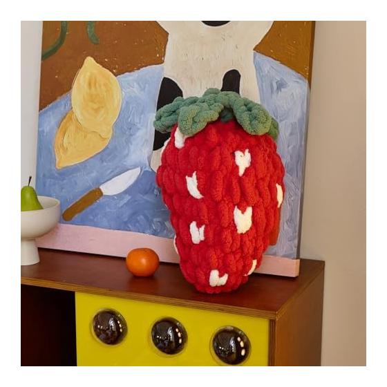 MOKOYA Fluffy Berry Stylish Strawberry Body Pillow, Soft Chenille Weave, Cute, Hand-knitted, Chewy Cushion, Strawberry, Red