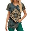 Plus Size Printed Scrub Working Uniform Tops For Women's V-Neck Print Short Sleeve Fun T-Shirts Workwear Tee With Pockets
