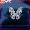 Luxury Butterfly Ring Silver Adjustable Copper Zircon Butterfly Jewelry Fashion Accessories