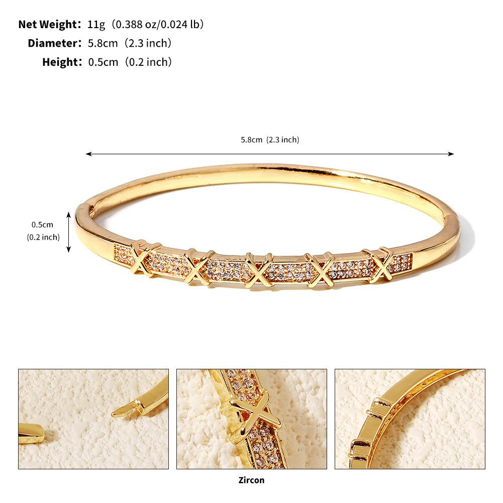 European & American Style Luxury Zircon Bracelet: Versatile Diamond-Studded Women's Bangle with Letter X Design
