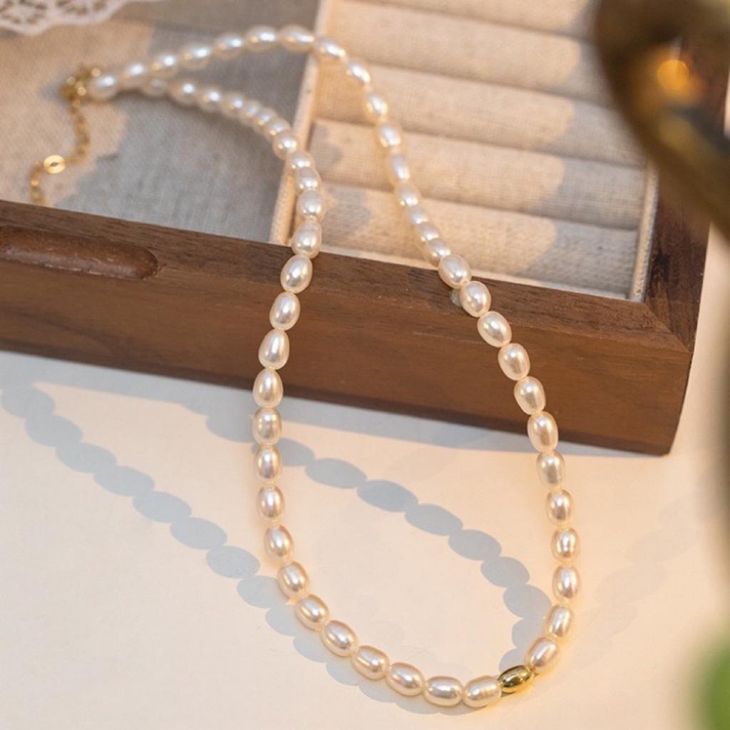 Natural freshwater rice pearl necklace Baroque temperament neck chain stacked fashion collarbone chain