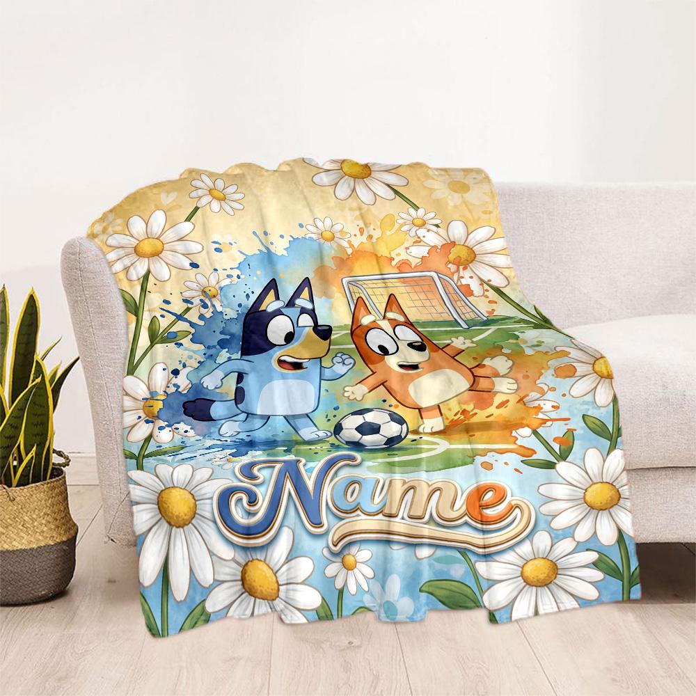 Bluey Soccer Adventure Personalized Name Blanket Throw Personalized Blanket Comfortable for Office Chair Picnics Chair Office for All Occasions