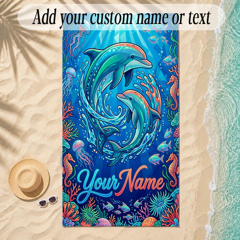 Mermaid Theme Soft Beach Towel Personalized Custom Name Text Towel Portable for Beach Pool Travel