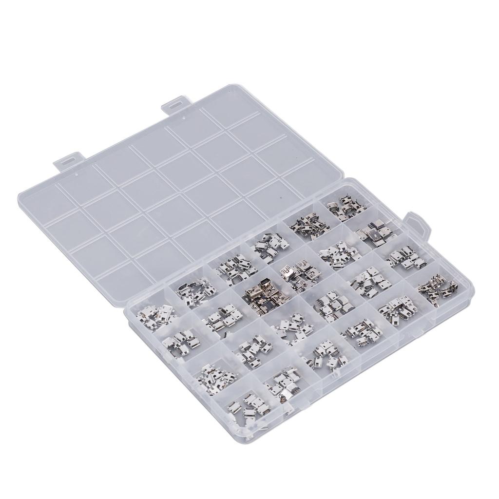 240 Pcs Micro USB Connector Set Stainless Steel Single Row USB Female Port Socket Connectors