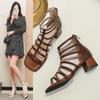 Fashion Women Summer New High-heeled Platform Boots Women Fashion Square Toe Hollowed  Out Sandals Solid Color Sexy Party Dress Sandals