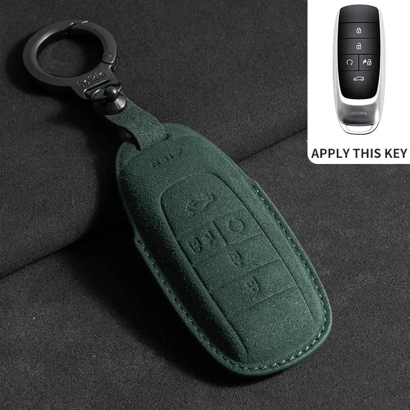 Suede Leather Car Remote Key Case Cover Shell Holder For Aion Gac New Energy Trumpchi Aion S V Y LX Keychain Styling Accessories
