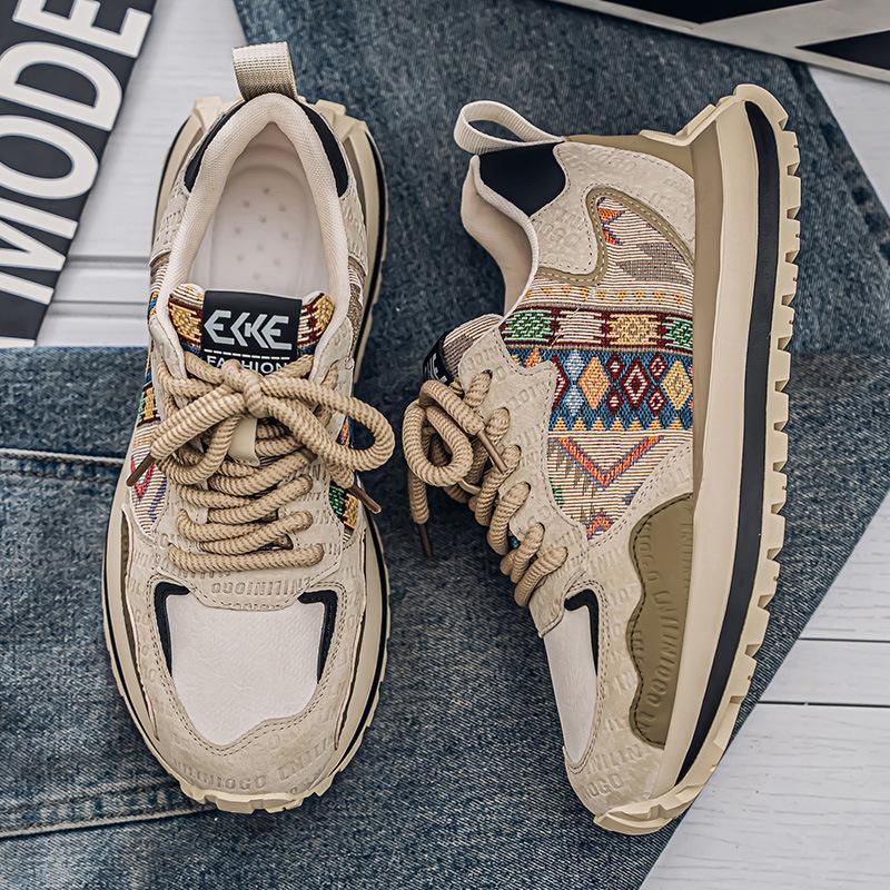 Men's shoes soft-soled low-top Korean version autumn printing trend versatile breathable retro shoes men's popular 2025 new models