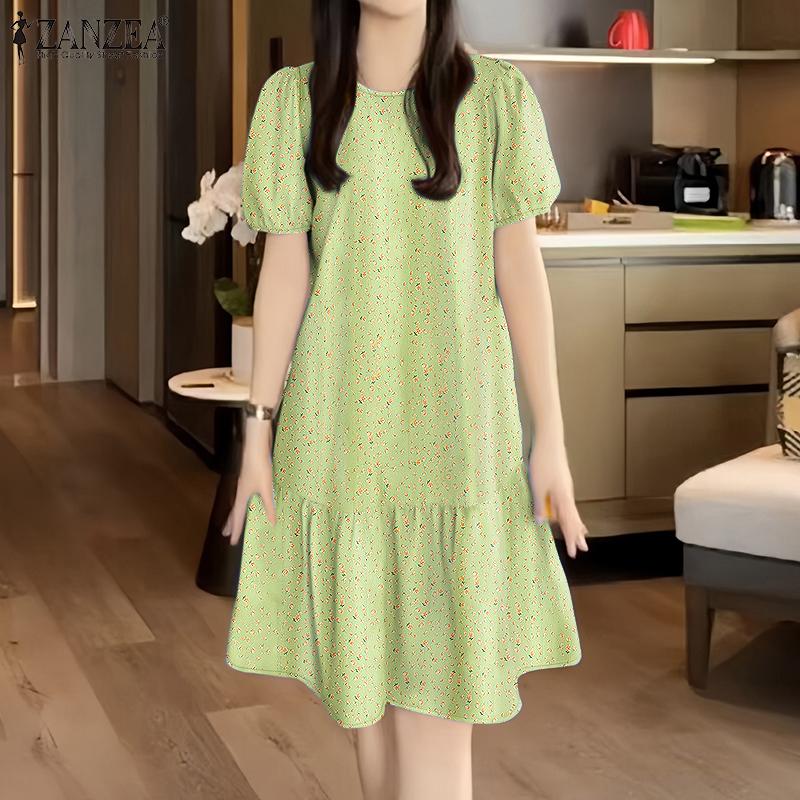 ZANZEA Women Casual Round Neck Summer Short Sleeve Floral Dress