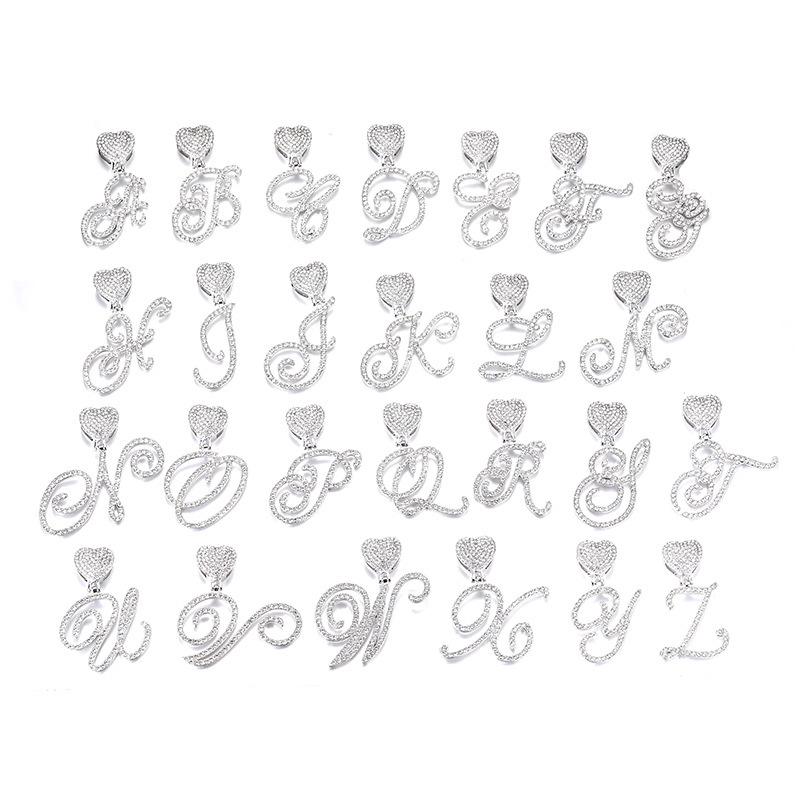 26 English Alphabet Full Diamond Heart Pendant & 13MM Cuban Anklet - Creative Hip-Hop Rapper Jewelry