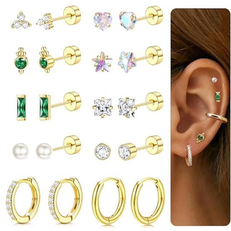 18K Gold Plated Hypoallergenic Flat Back Earrings for Women Girl Cute Toddler Kids Teen Girls Earring Set-Surgical Steel Earring