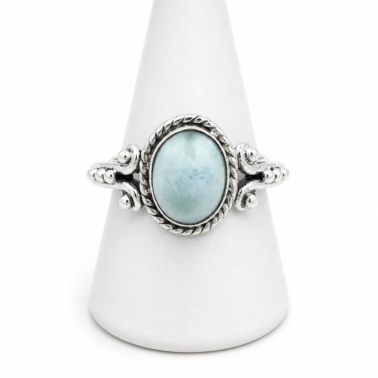 Larimar Oval Ring 925 Sterling Silver, Natural Caribbean Blue Larimar Stone Ring, Vintage Inspired Handmade Jewelry 4