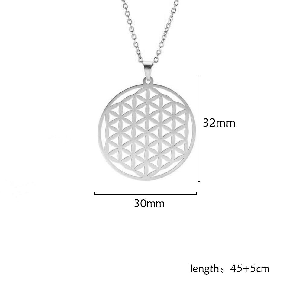 Flower of Life Sacred Geometry Necklace Stainless Steel Mandala Neck Chain Women Men Viking Vintage Universal Spiritual Jewelry