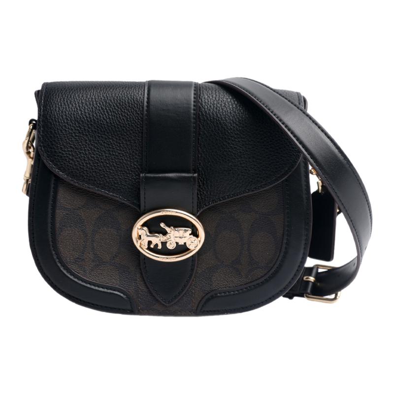 

COACH Georgie 21 carriage buckle presbyopic color matching coated canvas and leather crossbody bag small size women s dark brown black чорний