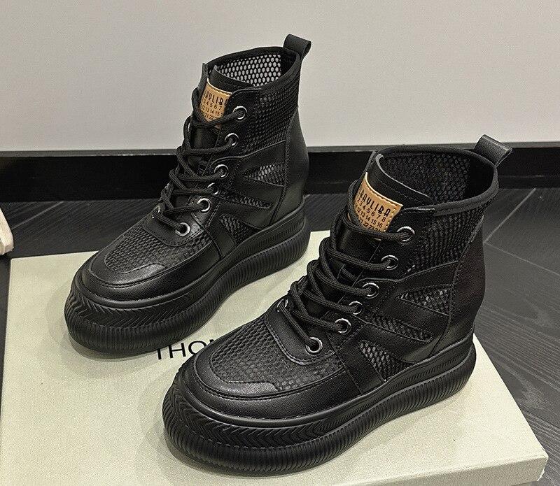 Fujin 10 cm Neue Air Mesh Runde Kappe Knöchel Mitte Wade Stiefel