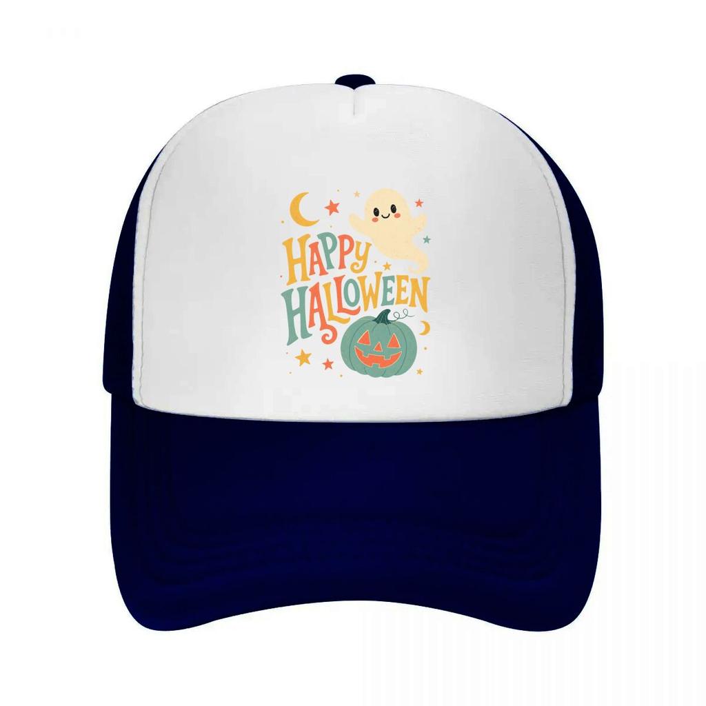 Playful Halloween Ghost Pumpkin Typo Mesh Baseball Cap Casual Hat Outdoor For Womens Unisex FeUnisex