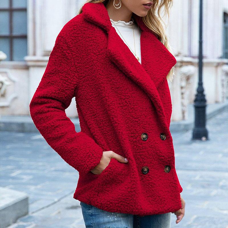 Elegant Faux Fur Cashmere Women Coat Autumn Winter Warm Solid Color Female Plush Overcoat Pocket Casual Teddy Outerwear 22942