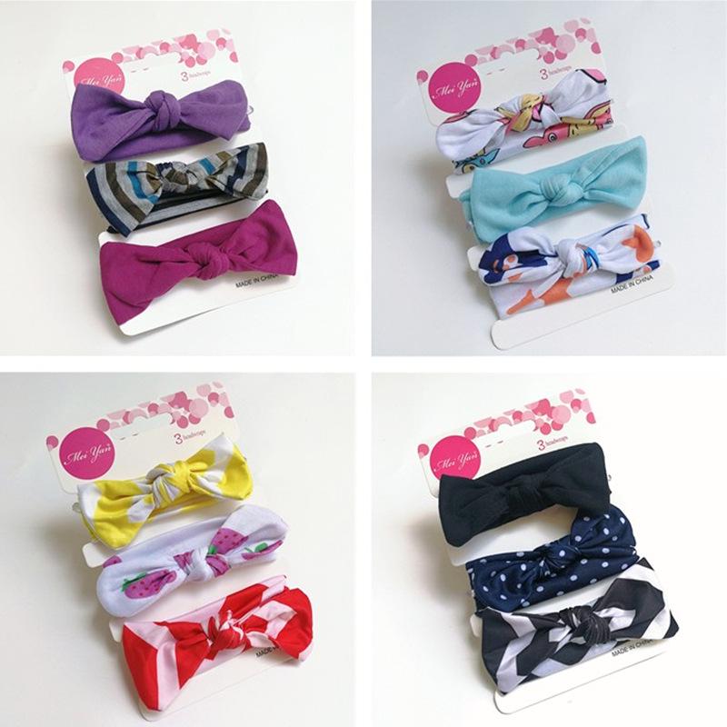 European & American Kids' Rabbit Ears Headband Set: 3-Piece Infant Bow Hair Accessories for Boys & Girls