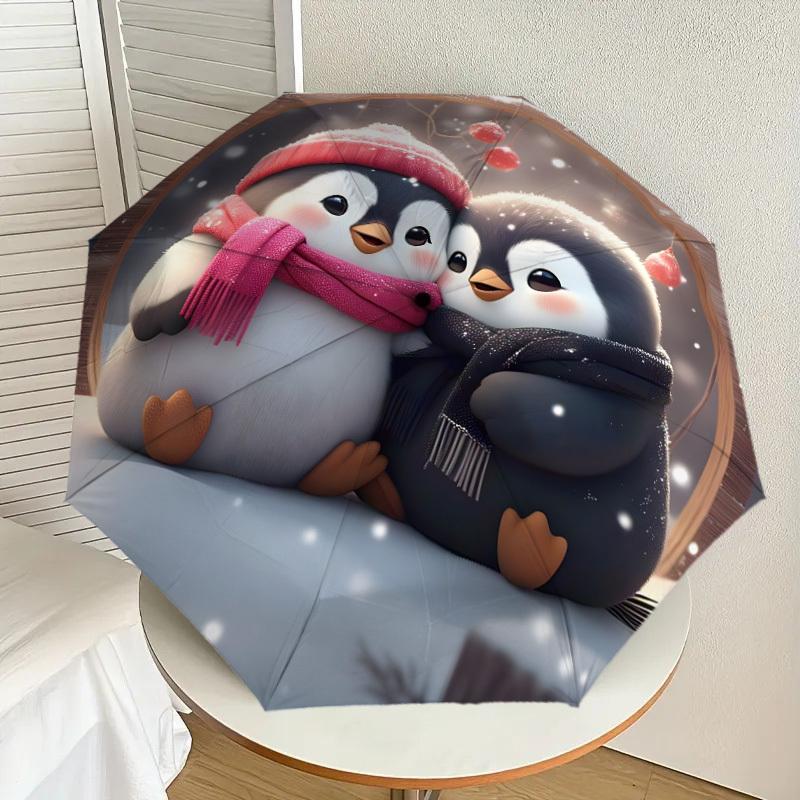 

1pc Winter Penguins Hug Umbrella with Plastic Handle,Suitable for All Seasons Home Travel Outdoor UmbrellaDD1350