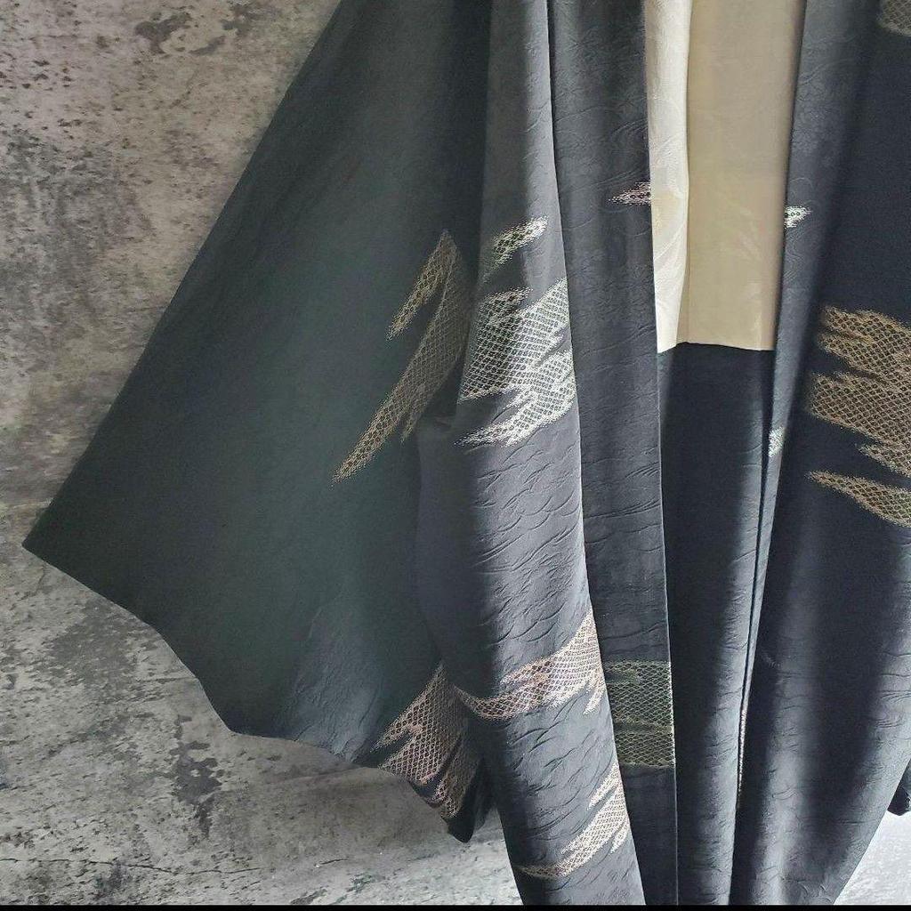 Used Vintage Kimono Haori Japanese Pattern Black Japanese Mode Cardigan Old Clothes