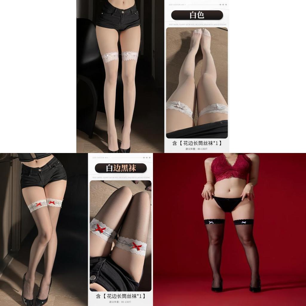 Erotic Lace Thigh High Stockings With Heart Bow For Romantic Evening Wear