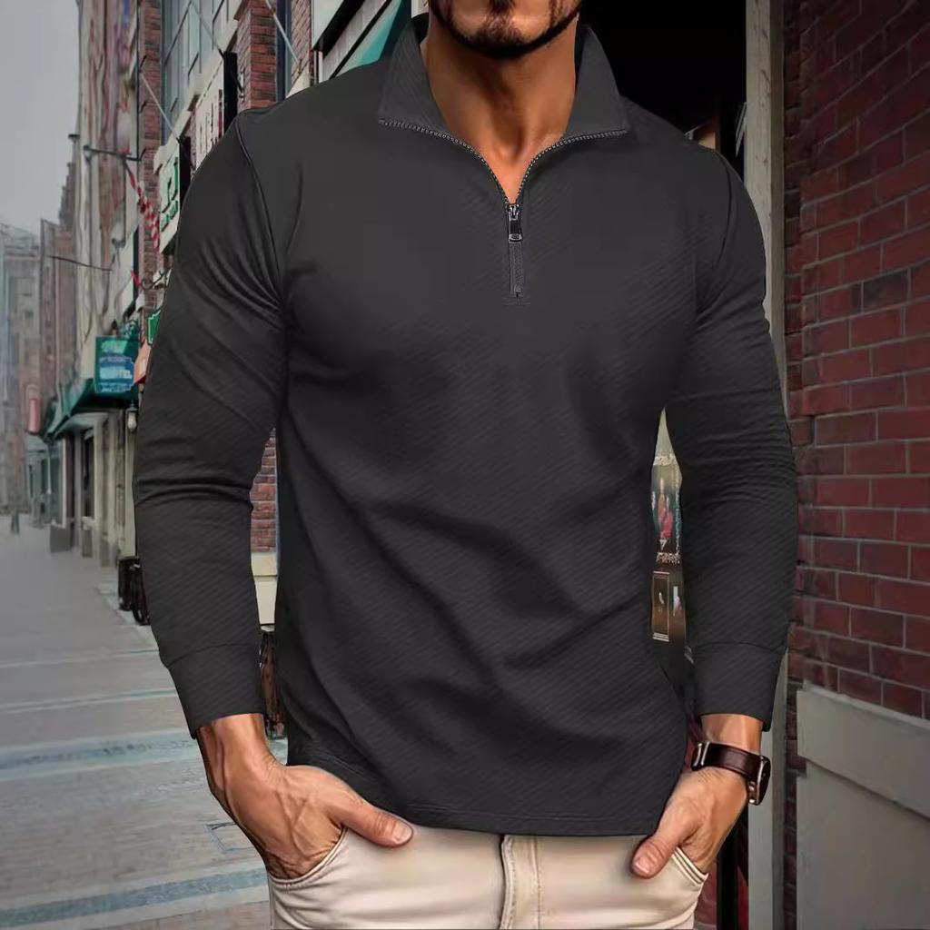Autumn New Arrival: Twill Jacquard Polo Shirt with Half-Zip, Long-Sleeved Men's Sports Polo Shirt