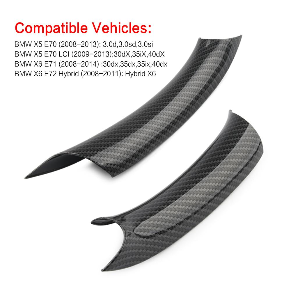Carbon Fiber Car Interior Door Pull Handle Inner Panel Trim Cover Fast Install With Seconds For BMW X5 X6 E70 E71