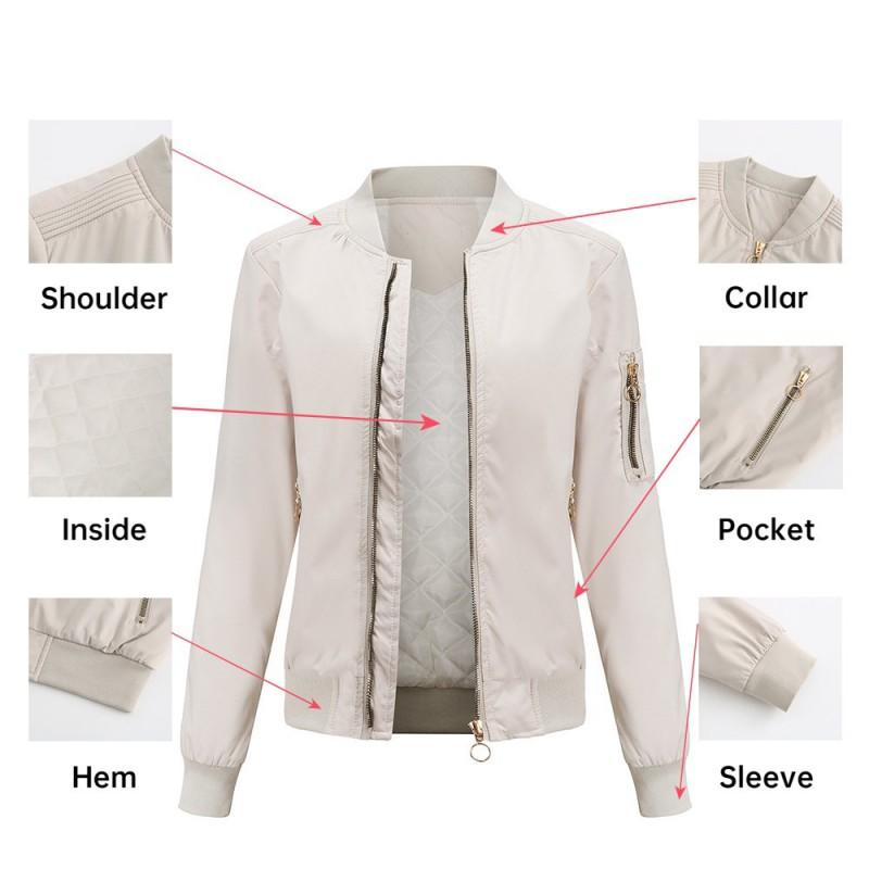 Womens Casual Lightweight Padded Jacket Winter Stand Collar Zip Front Solid Color Streetwear