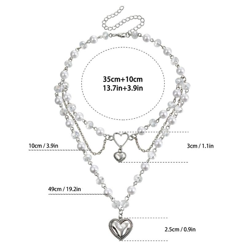 Elegant Imitation Pearls Necklace Love Heart Pendant Clavicle Chain Multilayer Collarbone Chains Jewelry for Women Girls