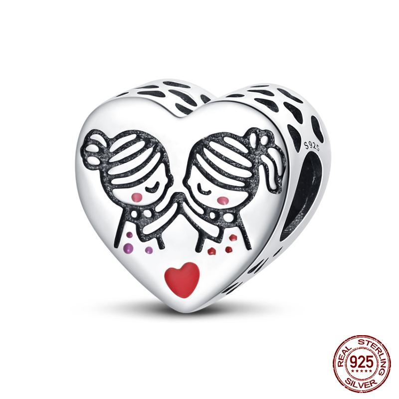 100% Copper Heart Shaped Warm Family Charm Beads Fit Qikaola Original Bracelets Fine Diy Mother'S Day Jewelry Gifts