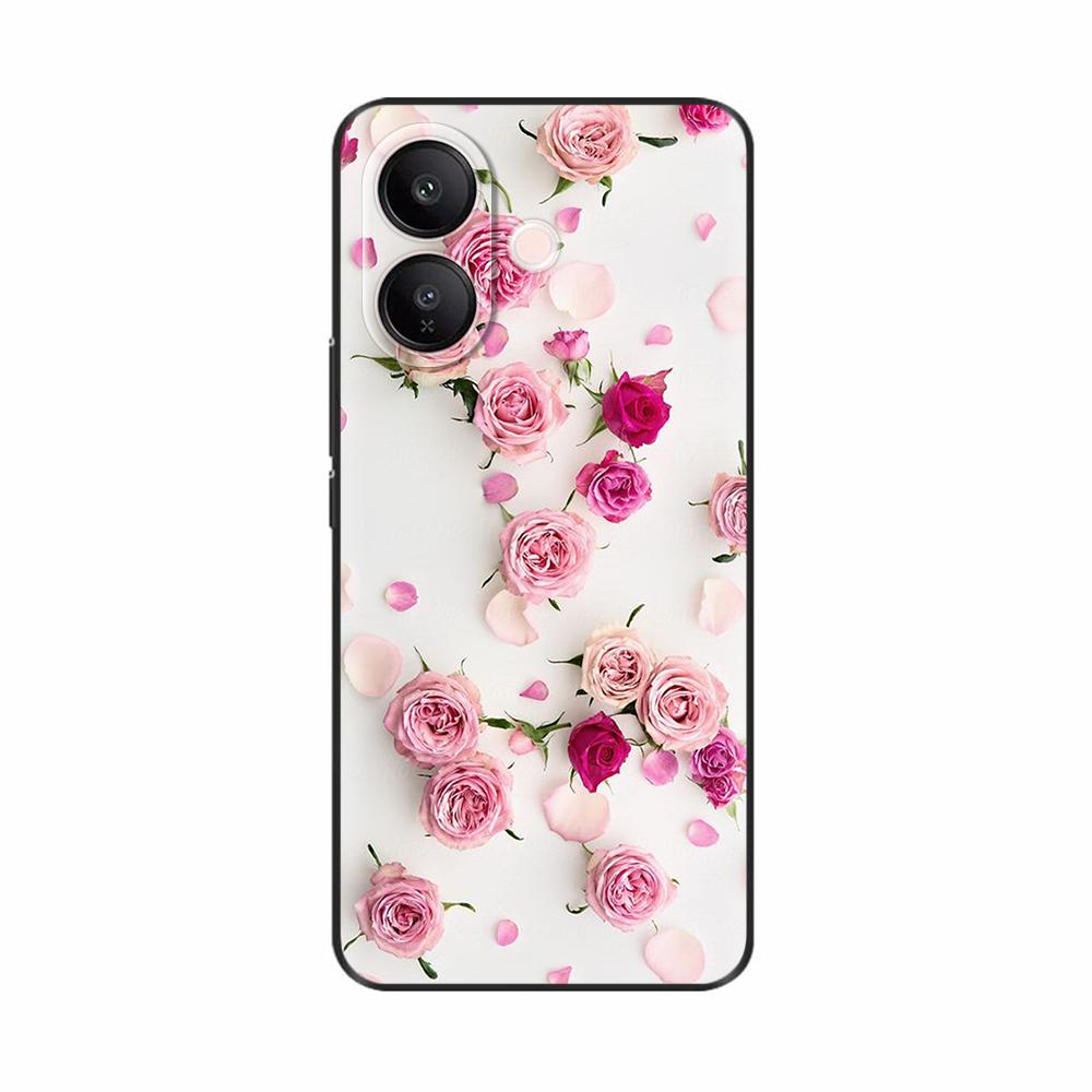 For Vivo V60 Lite 4G Phone Case Flowers Patterns Soft Black Silicone Protective Shell Back Cover For Vivo V60 VivoV60 Lite Funda