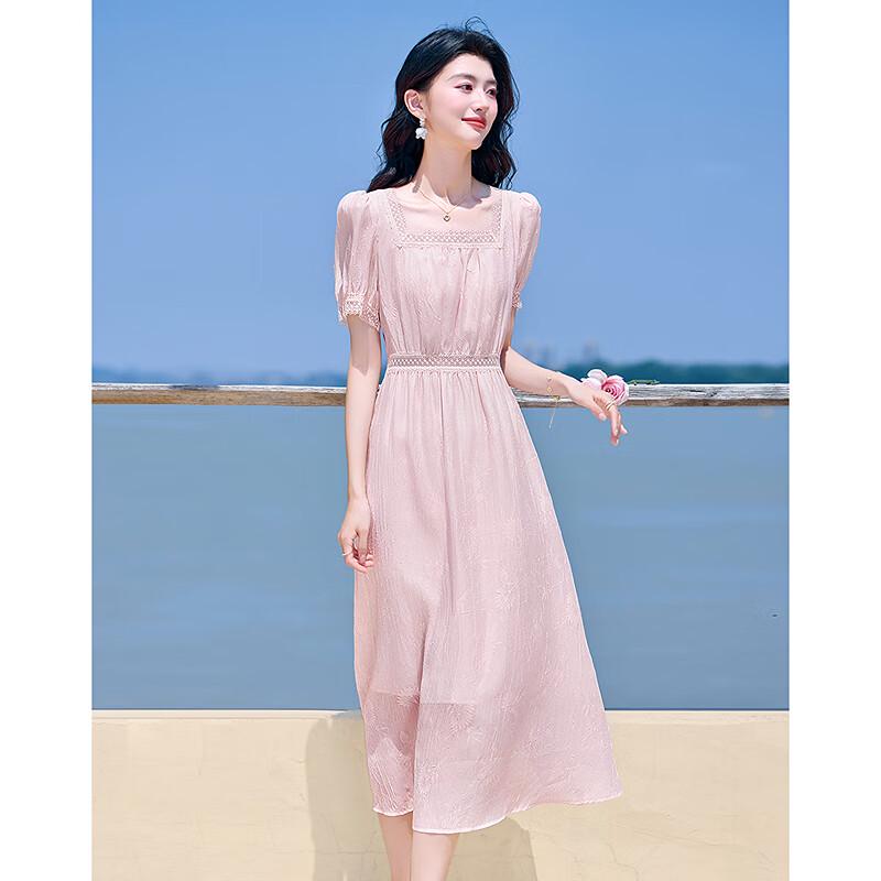 2025 Summer Tencel Blend Lace Square Neck A-Line Midi Dress