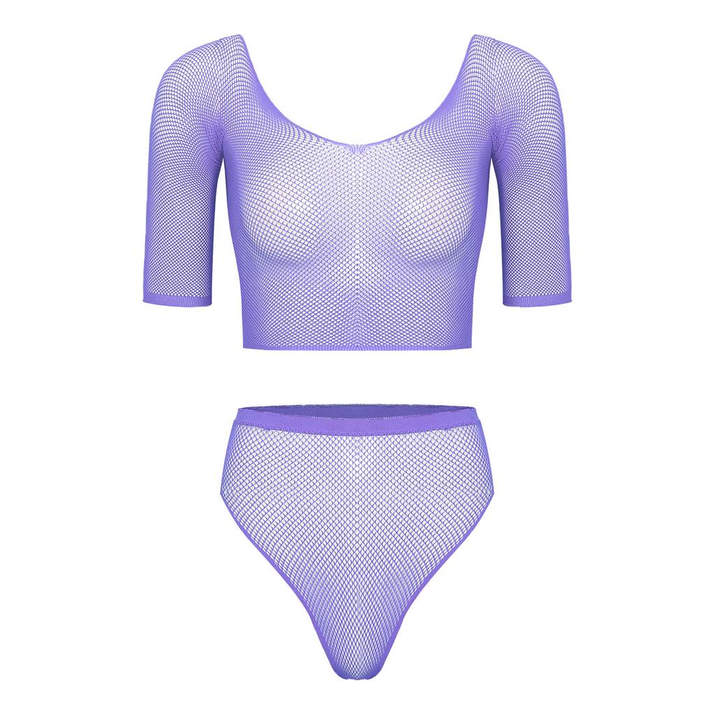Sexy Women Lingerie Fishnet Top Briefs Set See Through Bikini Cover Couples Role Play Costume Tempting Outfit