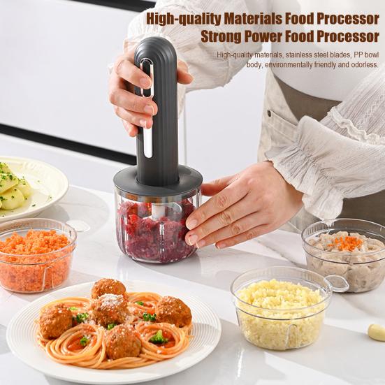 Electric Food Processor Rechargeable Meat Grinder with 2 Blades And 3 Bowls Portable Veggie Chopper Blender Kitchen Supplies